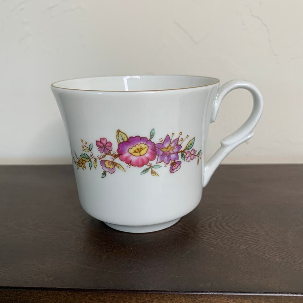 Favolina Poland Pink Purple Yellow Floral Spray Coffee Cup China Porcelain